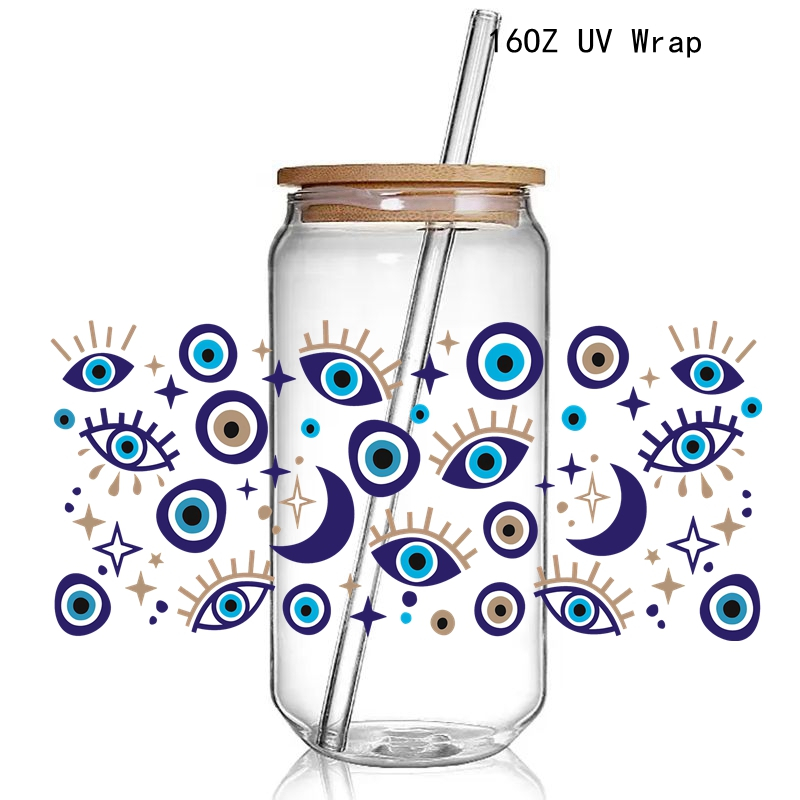 Various Eye Hand Design 3D UV DTF Cup Wraps stickers Custom Evil Eye UV Wraps for 16oz Glass Can Cold Cups Tumbler - Image 12