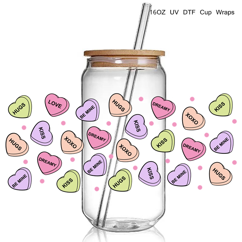 Valentine Design 16oz 3D UV DTF Cup Wraps Stickers Transfer Decals Love Heart Coffee Cup UV DTF Wrap Stickers for Tumbler - Image 4