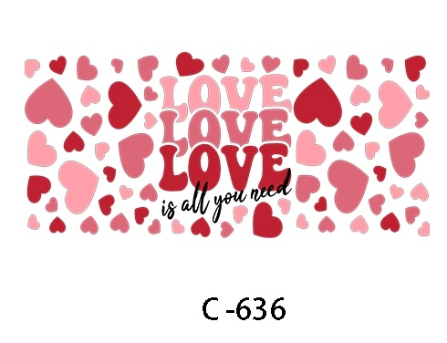 Valentine Design 16oz 3D UV DTF Cup Wraps Stickers Transfer Decals Love Heart Coffee Cup UV DTF Wrap Stickers for Tumbler - Image 9