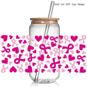 Cancer Ribbon Awareness print 3D UV DTF Cup Wraps stickers Custom Wraps for 16oz Glass Can Cold Cups Tumbler
