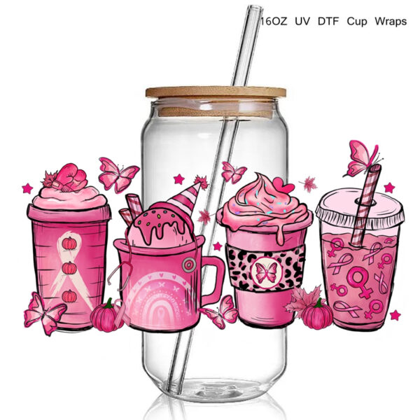 Cancer Ribbon Awareness print 3D UV DTF Cup Wraps stickers Custom Wraps for 16oz Glass Can Cold Cups Tumbler - Image 3