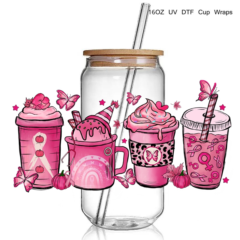 Cancer Ribbon Awareness print 3D UV DTF Cup Wraps stickers Custom Wraps for 16oz Glass Can Cold Cups Tumbler - Image 3
