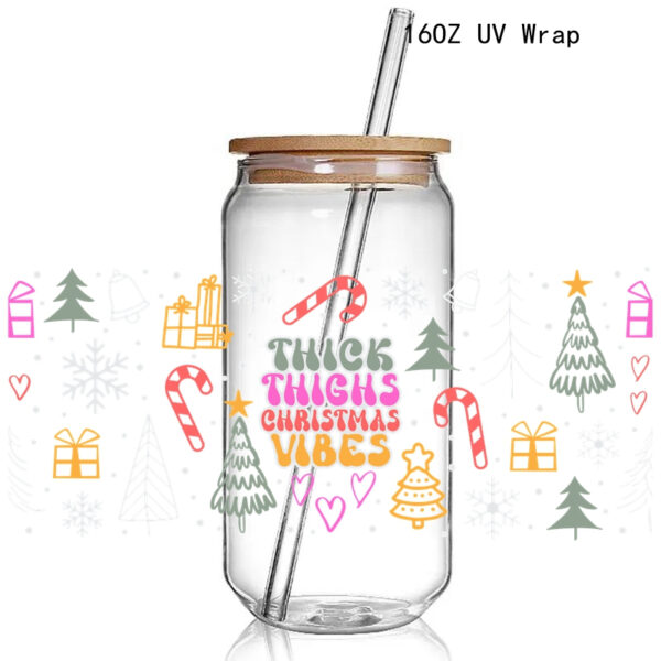 8+ New Gnomes Christmas Theme 3D UV DTF Cup Wraps stickers Custom UV Glass Wraps for 16oz Glass Cups - Image 3