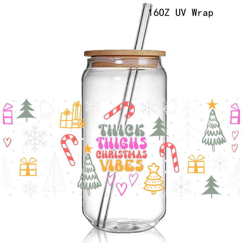8+ New Gnomes Christmas Theme 3D UV DTF Cup Wraps stickers Custom UV Glass Wraps for 16oz Glass Cups - Image 3