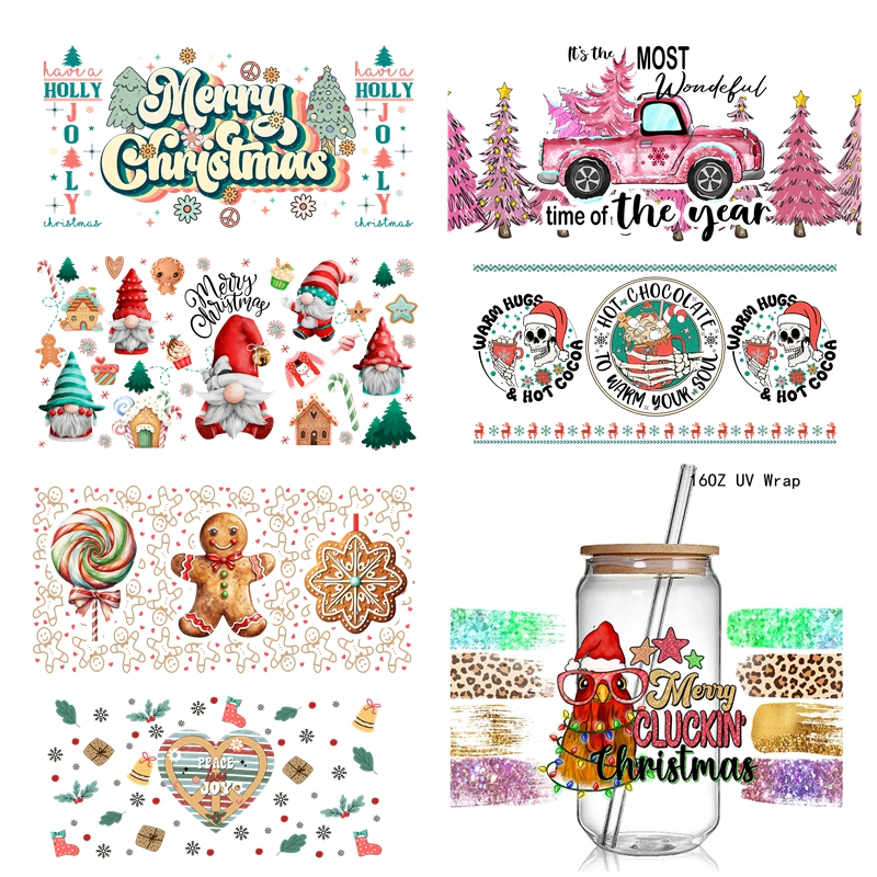 8+ New Gnomes Christmas Theme 3D UV DTF Cup Wraps stickers Custom UV Glass Wraps for 16oz Glass Cups - Image 7