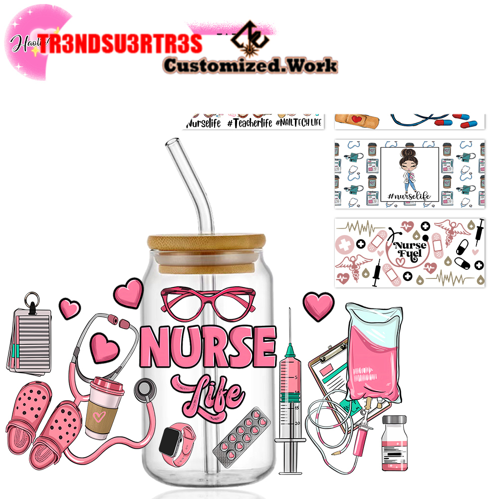 UV DTF Cup Wraps Transfers Nurse Sticker Iron On Transfer For Glass Can Wraps 16oz - Image 3