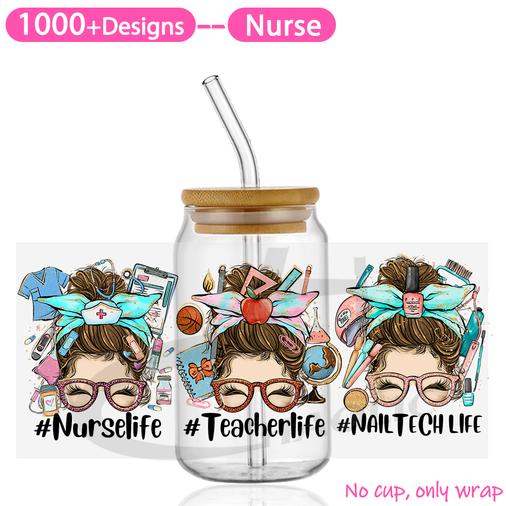UV DTF Cup Wraps Transfers Nurse Sticker Iron On Transfer For Glass Can Wraps 16oz - Image 4