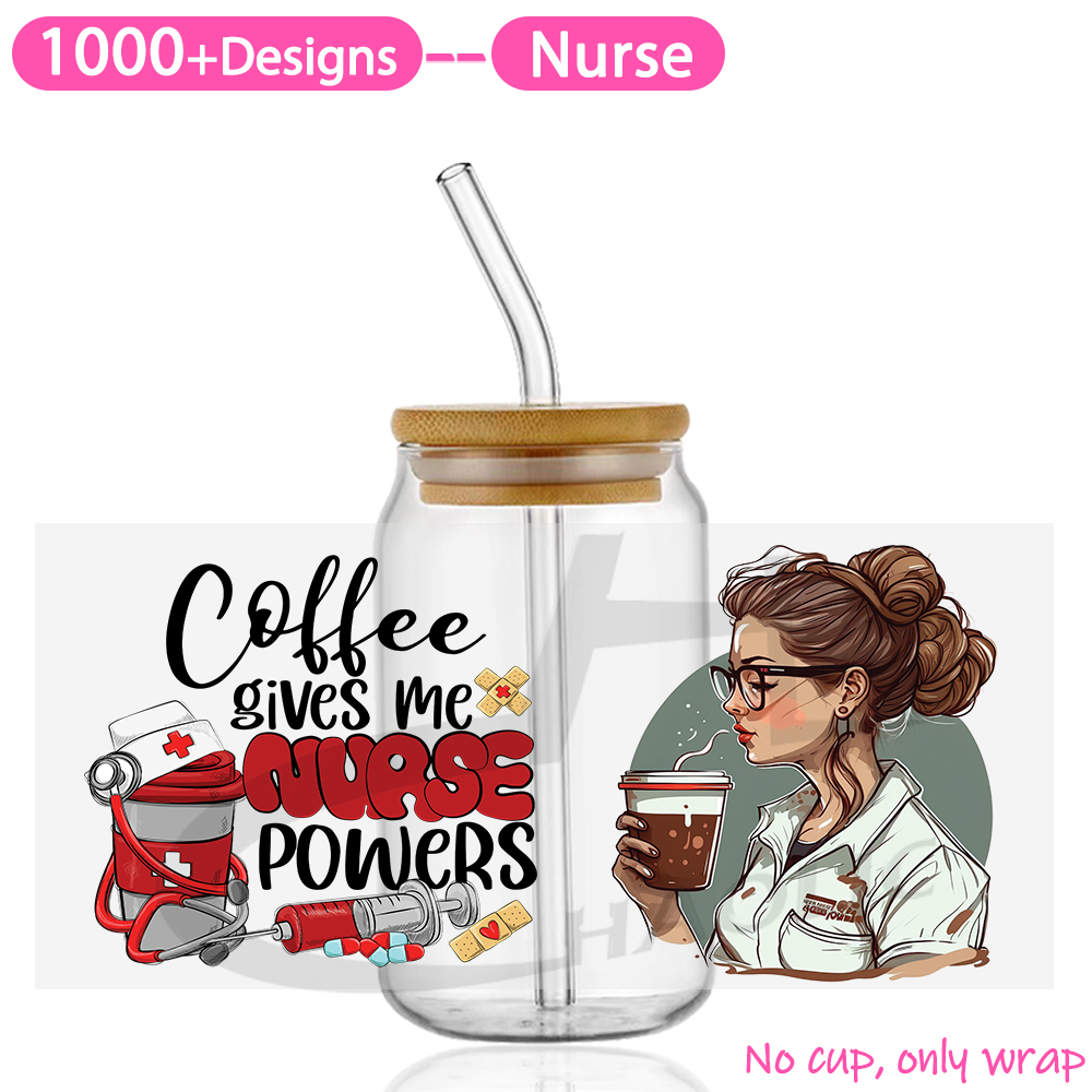 UV DTF Cup Wraps Transfers Nurse Sticker Iron On Transfer For Glass Can Wraps 16oz - Image 5