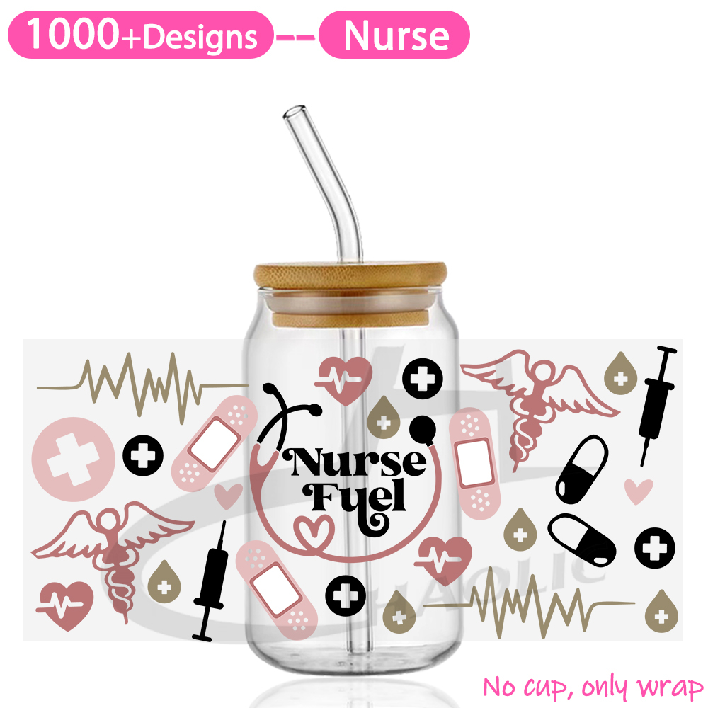 UV DTF Cup Wraps Transfers Nurse Sticker Iron On Transfer For Glass Can Wraps 16oz - Image 10