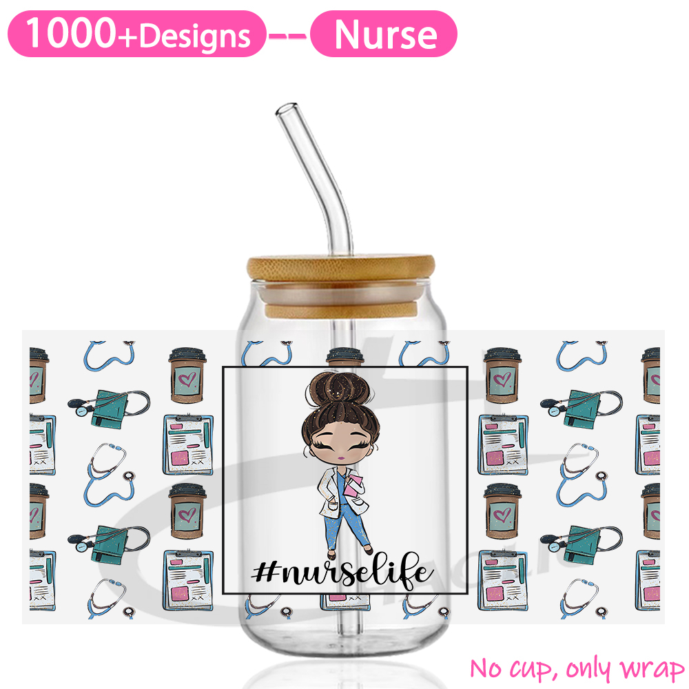 UV DTF Cup Wraps Transfers Nurse Sticker Iron On Transfer For Glass Can Wraps 16oz - Image 11