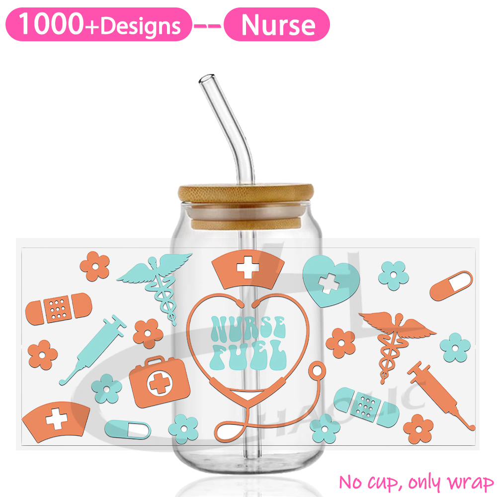UV DTF Cup Wraps Transfers Nurse Sticker Iron On Transfer For Glass Can Wraps 16oz - Image 12