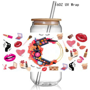 Fashion Make Up Design Print 3D UV DTF Cup Wraps stickers Custom Lash UV Power Girl Wraps for 16oz Glass Can