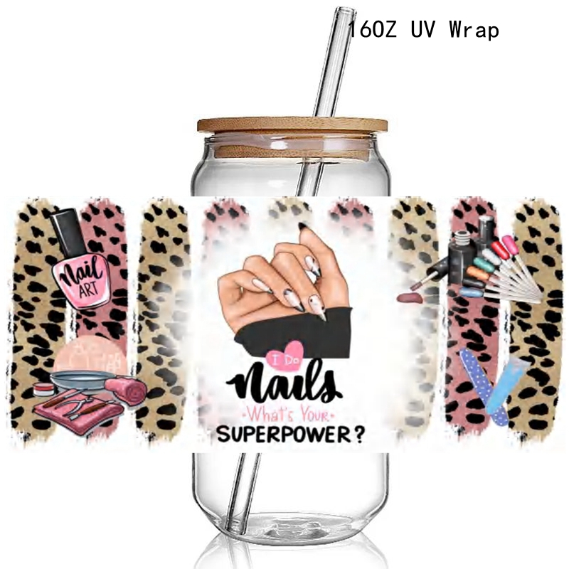 Fashion Make Up Design Print 3D UV DTF Cup Wraps stickers Custom Lash UV Power Girl Wraps for 16oz Glass Can - Image 4