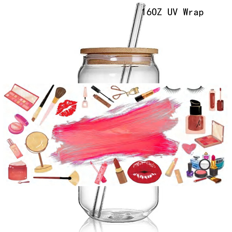 Fashion Make Up Design Print 3D UV DTF Cup Wraps stickers Custom Lash UV Power Girl Wraps for 16oz Glass Can - Image 6