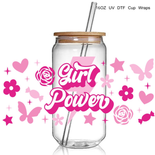 Fashion Make Up Design Print 3D UV DTF Cup Wraps stickers Custom Lash UV Power Girl Wraps for 16oz Glass Can - Image 7