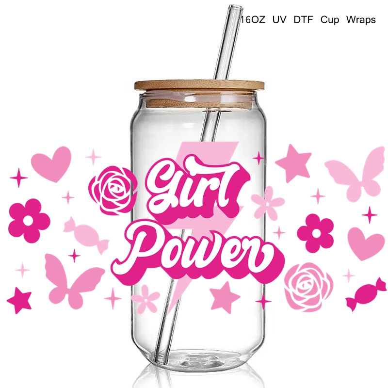 Fashion Make Up Design Print 3D UV DTF Cup Wraps stickers Custom Lash UV Power Girl Wraps for 16oz Glass Can - Image 7