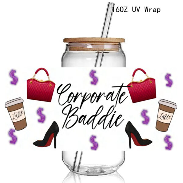 Fashion Make Up Design Print 3D UV DTF Cup Wraps stickers Custom Lash UV Power Girl Wraps for 16oz Glass Can - Image 10