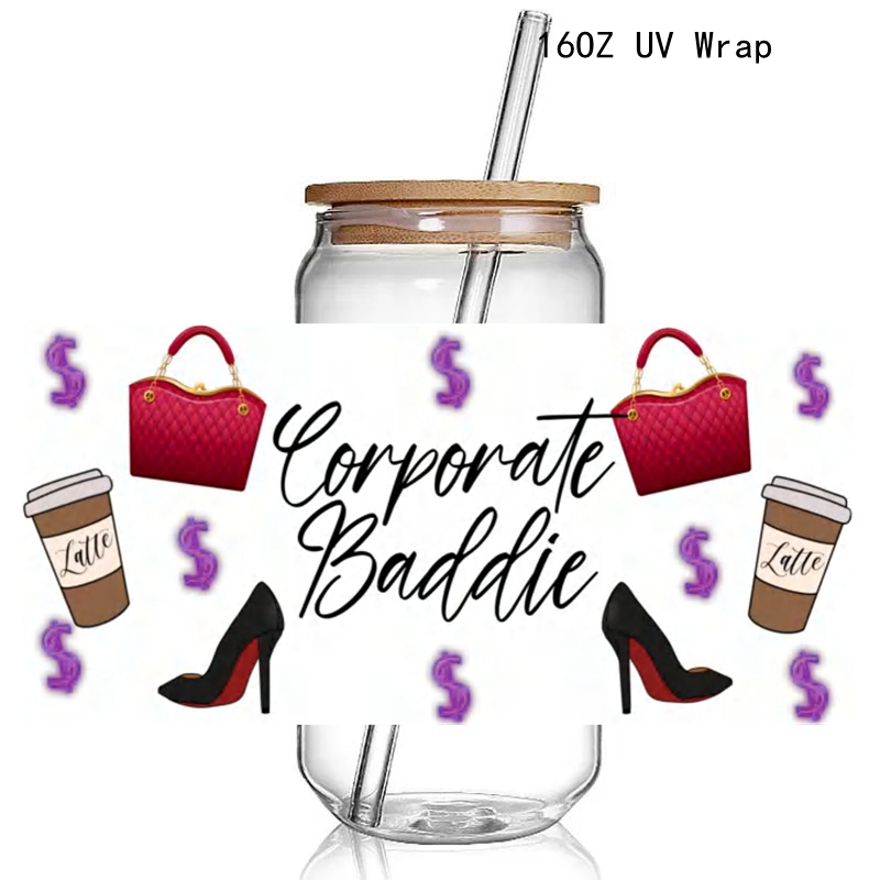 Fashion Make Up Design Print 3D UV DTF Cup Wraps stickers Custom Lash UV Power Girl Wraps for 16oz Glass Can - Image 10