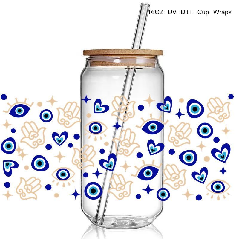 9+ Various Styles Eyes 3D UV DTF Cup Wraps Eyes Hand Design stickers Custom UV Cup Wraps for 16oz Glass Cold Cups - Image 8