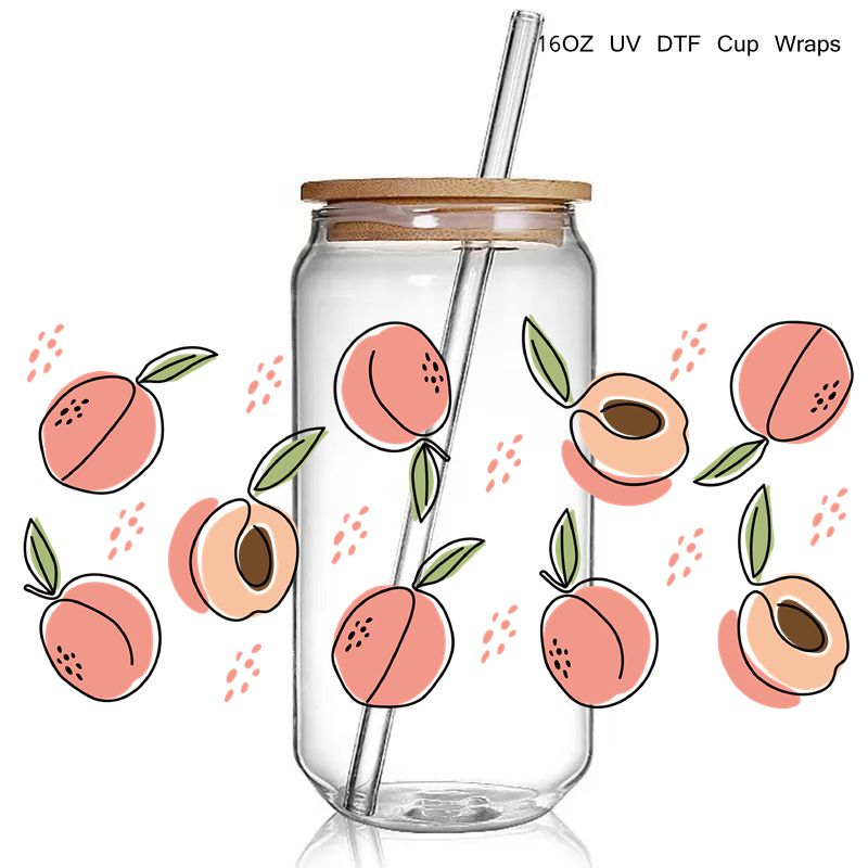 Various Peach Fruit Print 3D UV DTF Cup Wraps stickers Custom Fruit UV Cup Wraps for 16oz Glass Tumbler - Image 5