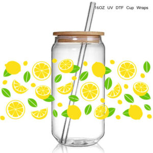 Lemon Design 3D UV DTF Cup Wraps stickers Custom Fruit UV Cup Wraps for 16oz Glass Tumbler