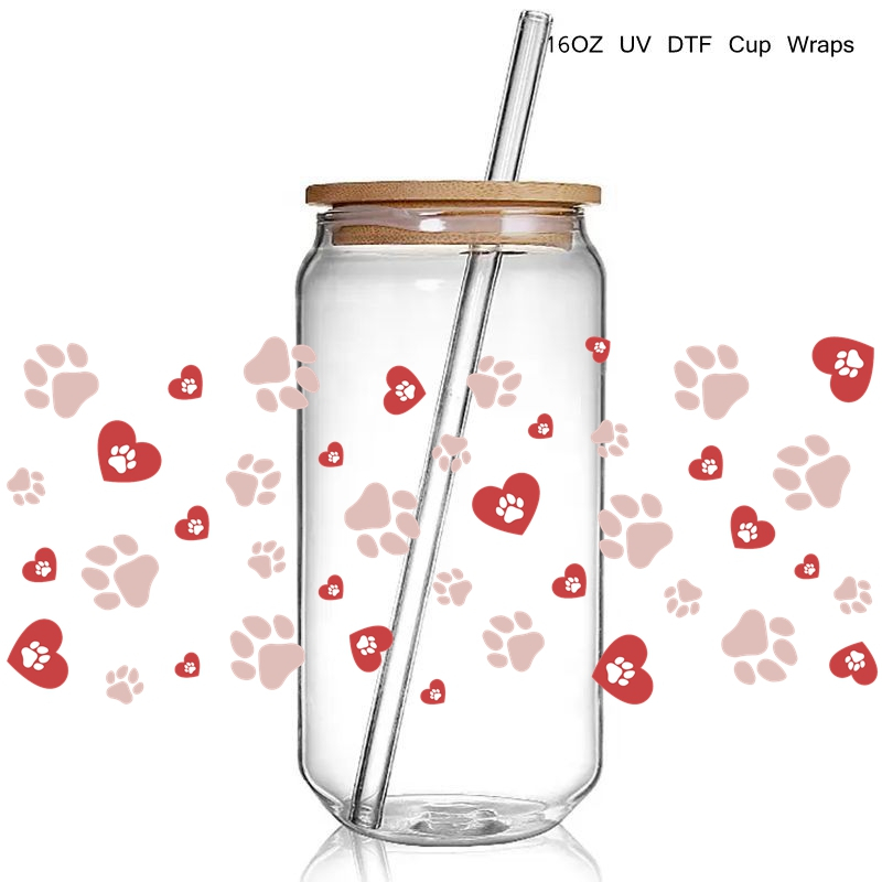 colorful dog mom paw print 3D UV DTF Cup Wraps stickers Custom Wraps for 16oz Glass Can Cold Cups Tumbler - Image 2
