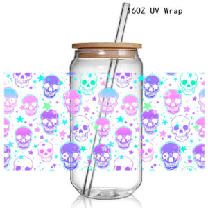 New Hot Funny Skull 3D UV DTF Cup Wrap Transfers Stickers Coffee True Cup Wrap Waterproof Logo For Glass