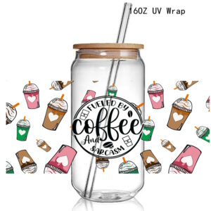 Fueld by Coffee DEsign UV DTF Wrap Sticker For Cups Good Vibes UV Wrap Transfer Sticker Custom Labels Waterproof