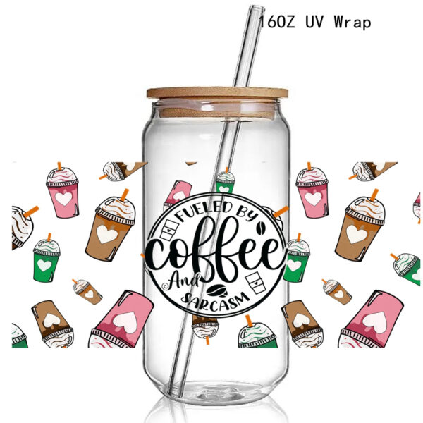 Fueld by Coffee DEsign UV DTF Wrap Sticker For Cups Good Vibes UV Wrap Transfer Sticker Custom Labels Waterproof