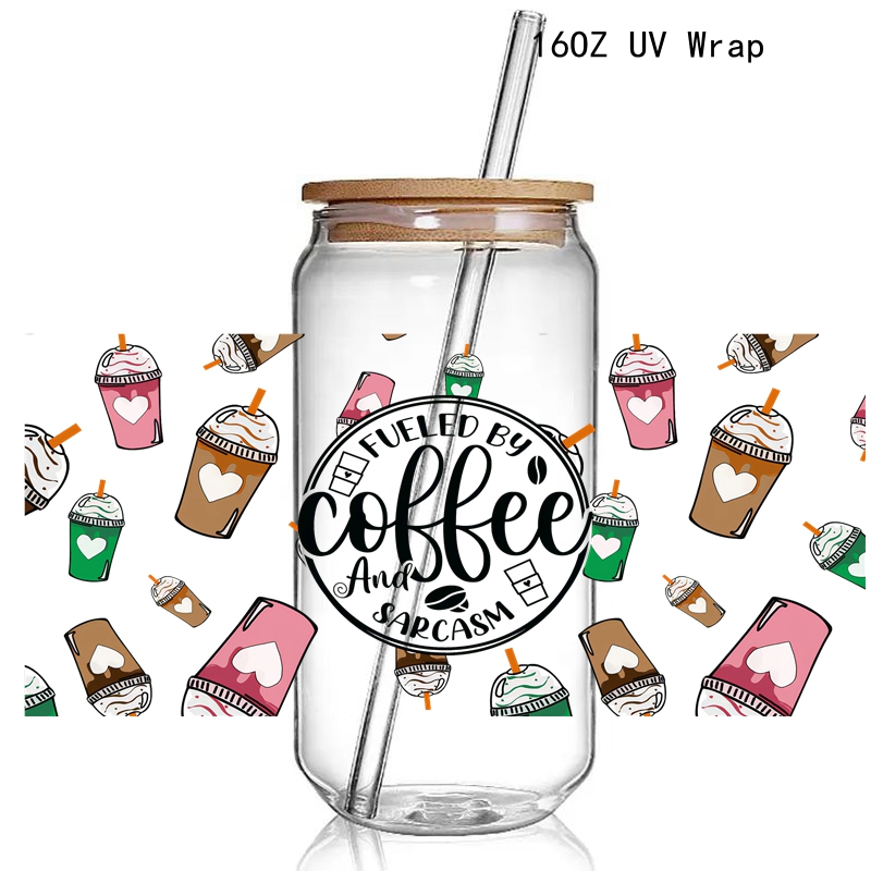 Fueld by Coffee DEsign UV DTF Wrap Sticker For Cups Good Vibes UV Wrap Transfer Sticker Custom Labels Waterproof