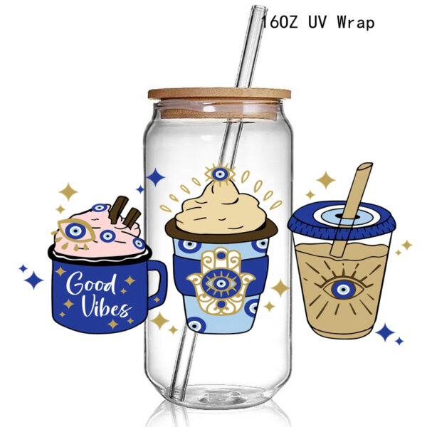 Fueld by Coffee DEsign UV DTF Wrap Sticker For Cups Good Vibes UV Wrap Transfer Sticker Custom Labels Waterproof - Image 2