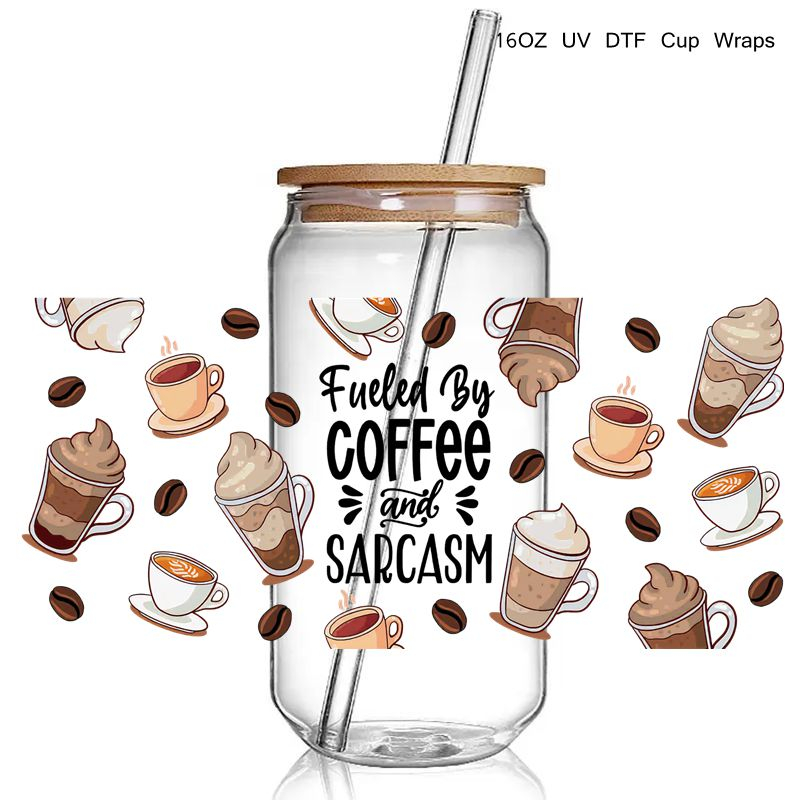 Fueld by Coffee DEsign UV DTF Wrap Sticker For Cups Good Vibes UV Wrap Transfer Sticker Custom Labels Waterproof - Image 3