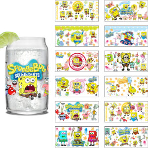 SpongeBob Easy peel waterproof DIY Decals 3D transfers crystal stickers 16oz uv dtf tumbler cup wraps
