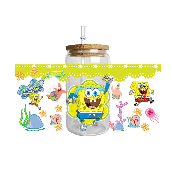 SpongeBob Easy peel waterproof DIY Decals 3D transfers crystal stickers 16oz uv dtf tumbler cup wraps - Image 7