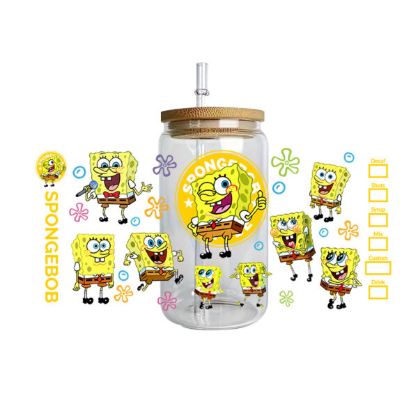 SpongeBob Easy peel waterproof DIY Decals 3D transfers crystal stickers 16oz uv dtf tumbler cup wraps - Image 8
