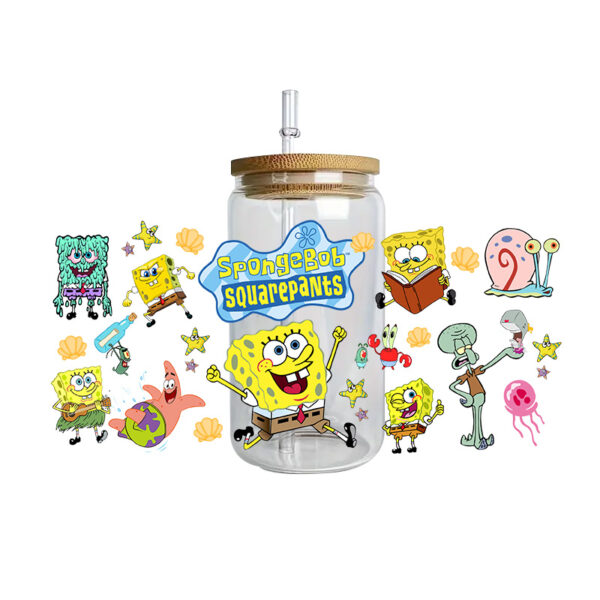 SpongeBob Easy peel waterproof DIY Decals 3D transfers crystal stickers 16oz uv dtf tumbler cup wraps - Image 9
