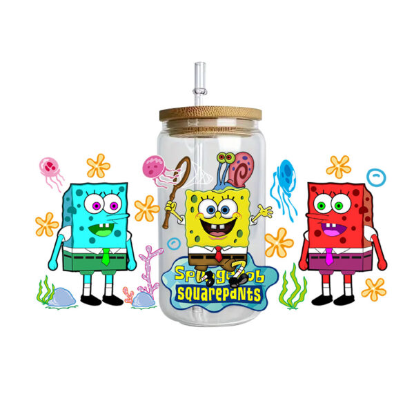 SpongeBob Easy peel waterproof DIY Decals 3D transfers crystal stickers 16oz uv dtf tumbler cup wraps - Image 10