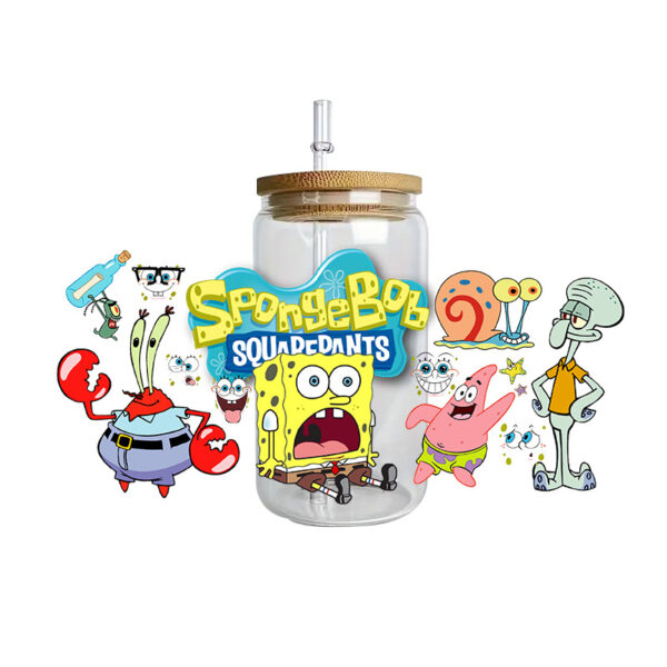 SpongeBob Easy peel waterproof DIY Decals 3D transfers crystal stickers 16oz uv dtf tumbler cup wraps - Image 11