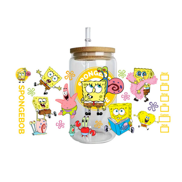 SpongeBob Easy peel waterproof DIY Decals 3D transfers crystal stickers 16oz uv dtf tumbler cup wraps - Image 12