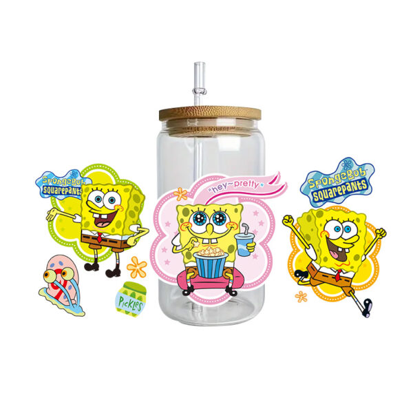 SpongeBob Easy peel waterproof DIY Decals 3D transfers crystal stickers 16oz uv dtf tumbler cup wraps - Image 13