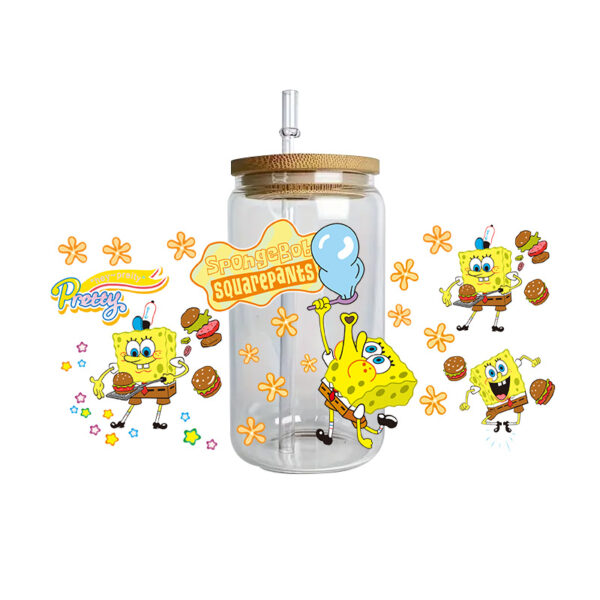 SpongeBob Easy peel waterproof DIY Decals 3D transfers crystal stickers 16oz uv dtf tumbler cup wraps - Image 14