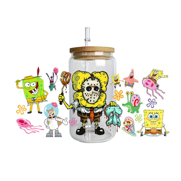SpongeBob Easy peel waterproof DIY Decals 3D transfers crystal stickers 16oz uv dtf tumbler cup wraps - Image 15