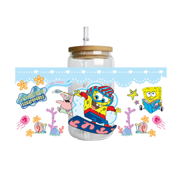 SpongeBob Easy peel waterproof DIY Decals 3D transfers crystal stickers 16oz uv dtf tumbler cup wraps - Image 16