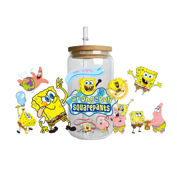 SpongeBob Easy peel waterproof DIY Decals 3D transfers crystal stickers 16oz uv dtf tumbler cup wraps - Image 17
