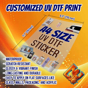 A4 SIZE PREMIUM HIGH QUALITY UV DTF PRINTED STICKER (11.7 Inches x 8.3 inches )