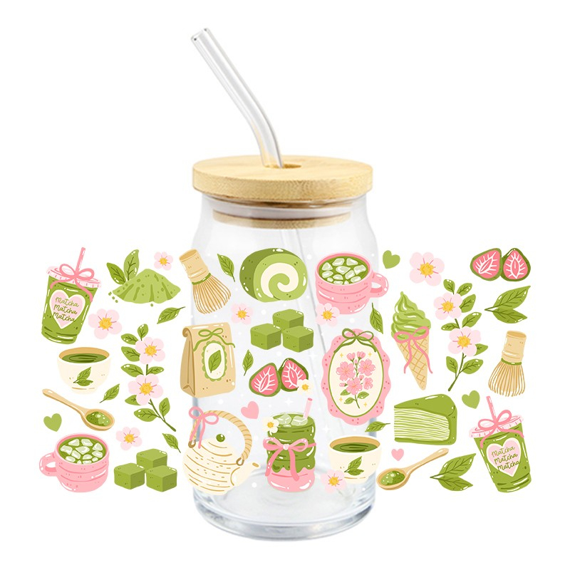 3D Cartoon Matcha Food Books Design UV DTF Cups Wrap Sticker DIY Label Transfer Sticker Waterproof Green Drink Dessert Patter Decals - Image 7