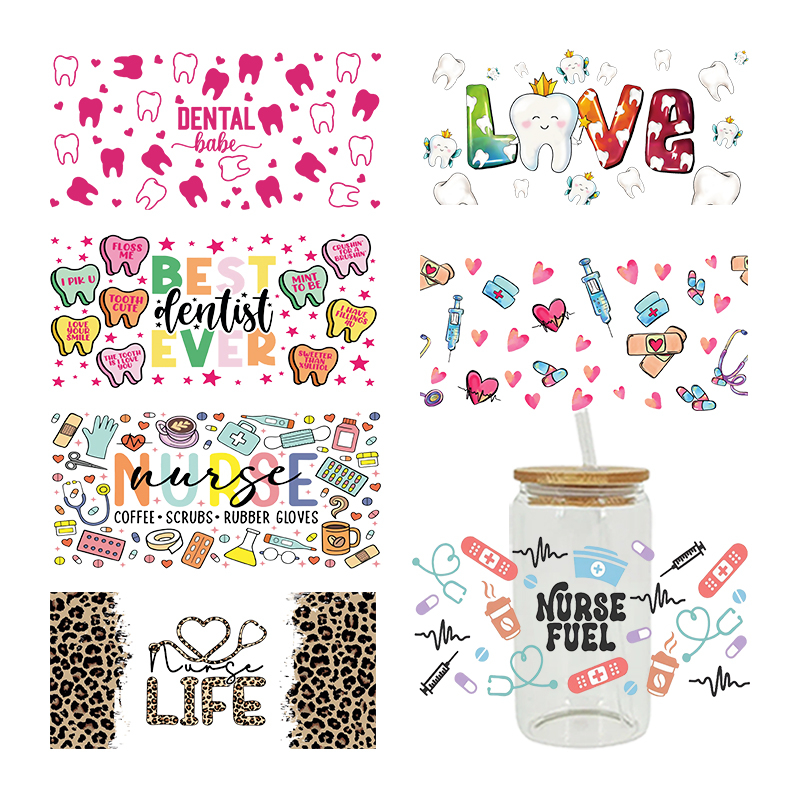 3D UV DTF Transfers Stickers 16oz Cup Wraps Teeth-care Day Printed For DIY Glass Ceramic Metal Leather Etc. D14952