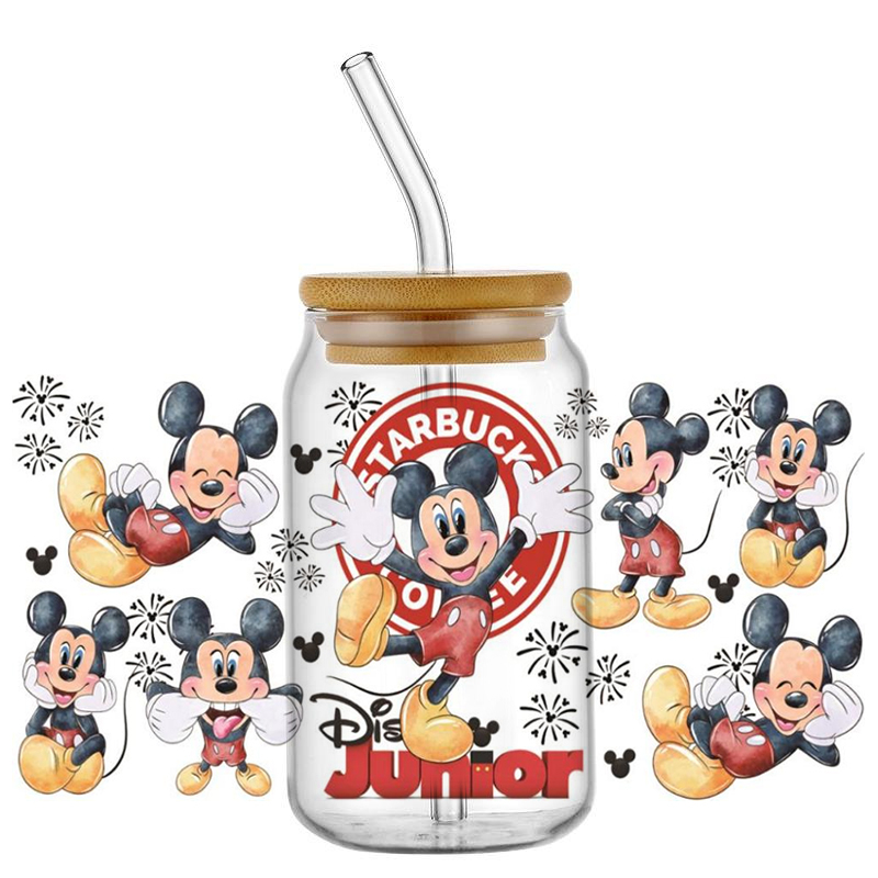 New Arrival Miniso Disney Mickey UV DTF Cup Wrap Transfer Stickers Selfadhsive Washable Custom MUG DIY Logo For 16OZ Libbey Can