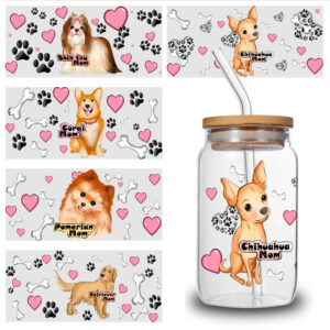 5 Sheets Pomeranian Mom UV DTF Stickers for 16 oz Tumbler