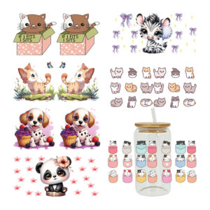 3D UV DTF Animal Dog Cat Panda Printed Transfers Stickers 16oz Cup Wraps For DIY Glass Ceramic Metal Leather Etc. D18275